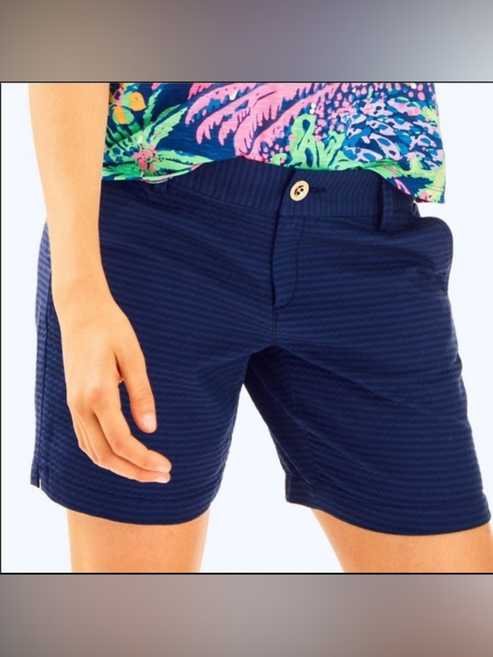 Lilly Pulitzer Textured True Navy Jayne 7” Inseam Shorts, Size 14